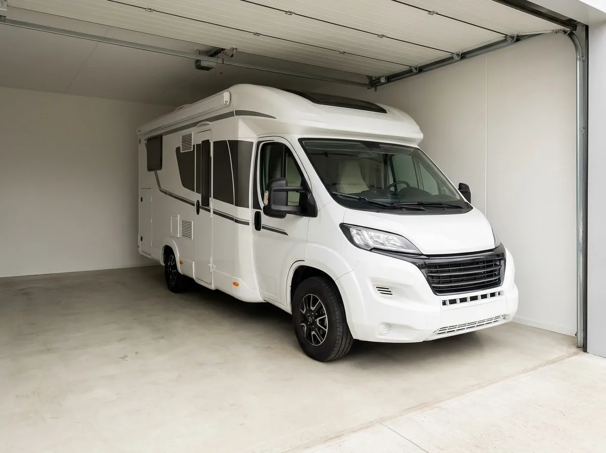 Modernes Wohnmobil in einer eigenen, geschlossenen Lagereinheit